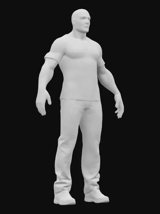 3D model for Tissu, Ultra réaliste, #realistic# Dwayne Johnson, Yellow T-Shirt, black denim pants, Blue Low-top Sneaker, Highly Detailed, Ultra Realistic, Full Body, A-pose