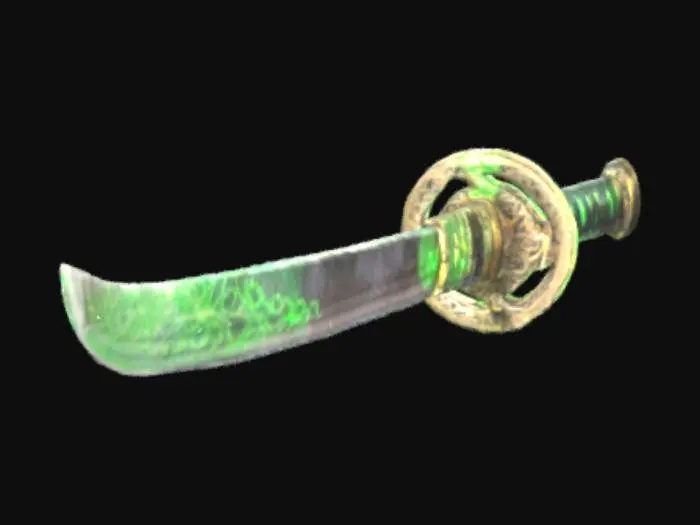 3D model for Samurai sword with laser beam. Hilt of a real sword of Emperor of Japan, with the exact style of that time in Japan and the hierarchy of its owner. The shape of the blade is to be like a real samurai sword, but the texture of the blade is to be made entirely of green laser, with a very emissive and fluorescent appearance. The style of the sword is a combination of Japanese history and effects with a sword like in the Star Wars movie. Ultra-Realicic , Sci-Fi, Highly Detailed, #ChronoForgeWeapon#