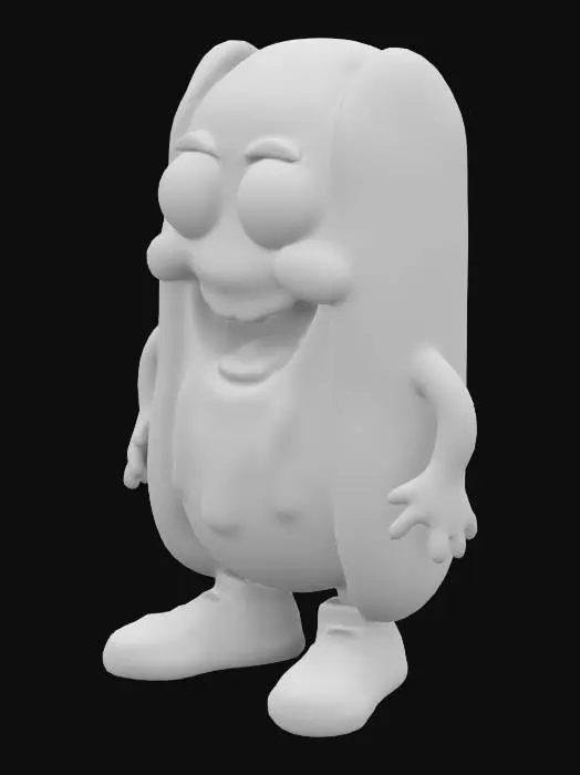 3D model for Create a Hotdog character in a cartoon style covered in blood.