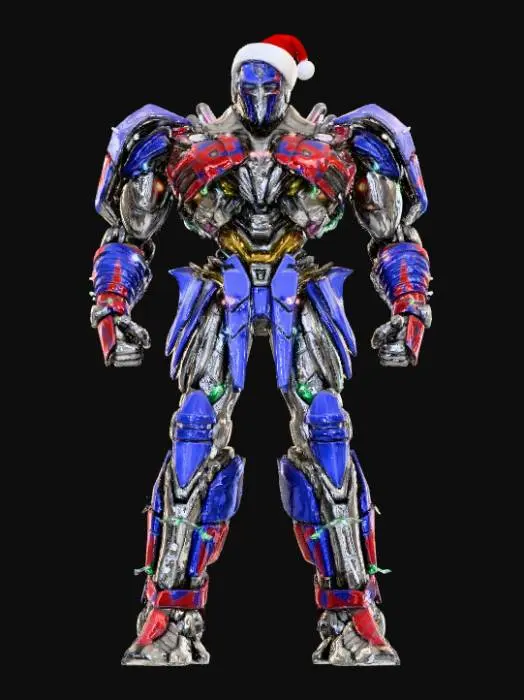 3D model for Optimumis prime with Christmas lights and wearing a Santa hat