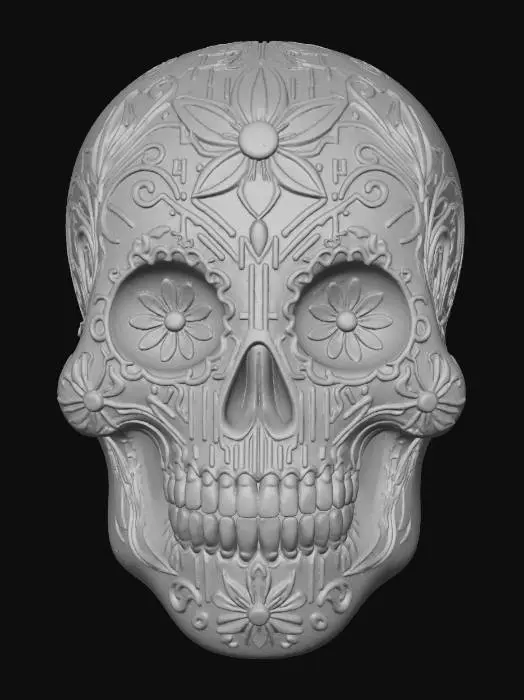 3D model for Neon Skull Bloom. Futuristic 3D cyber Dia de los Muertos - Day-of-the-Dead - sugar skull with glowing neon circuitry patterns, electric purples, cyans and pinks, holographic flower motifs, chrome teeth, luminous energy lines forming floral shapes, digital pixel-petals, glitch glow effects, futuristic festival lighting, sleek cyberpunk aesthetic, crisp high-contrast sheen, glowing edges, neon halos, sacred tech spirit energy, modern meets traditional. Make it vibrant and rich in texture., #Halloween2025#