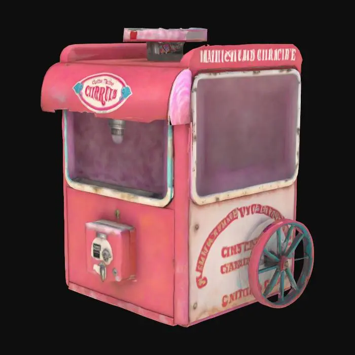 3D model for Create 3D cotton candy circus machine, extremely detailed. Old, worn, PBR Textures. Best resolution.