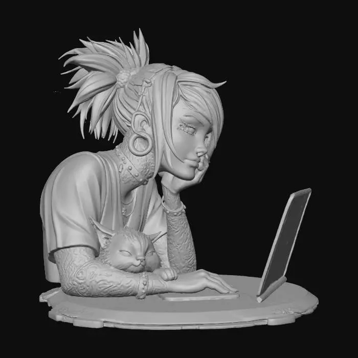 3D model for Pensive Punk with Cat