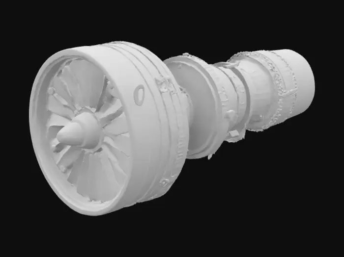 3D model for Create a large 3d model of a new super efficient jet engine with high thrust to weight ratio, show the interior workings and make it so you can choose to animate parts