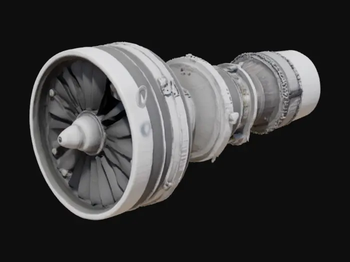 3D model for Create a large 3d model of a new super efficient jet engine with high thrust to weight ratio, show the interior workings and make it so you can choose to animate parts
