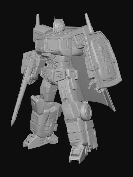 3D model for оптимус прайм робот с мечом в руке и щитом на предплечье