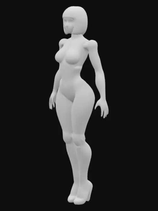 3D model for PRETTY FACE and sensual female robot golden, voluptuous. full body. short black hair. ARMS extended to the sides forming a symmetrical cross. Both legs extended and 30 centimeters apart. NO WEAPONS. NO CAPE.



