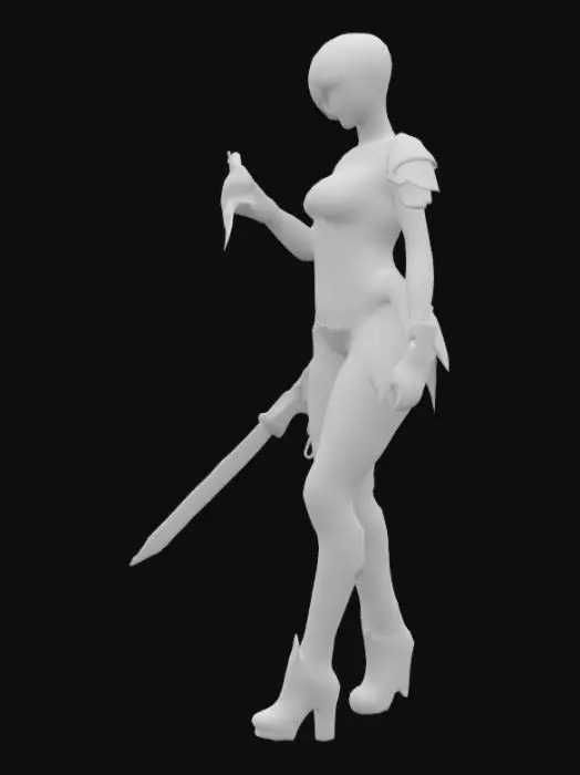 3D model for Short black hair warrior of future, full body, beautiful_and_sensual_
