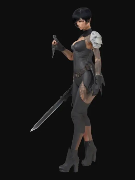 3D model for Short black hair warrior of future, full body, beautiful_and_sensual_