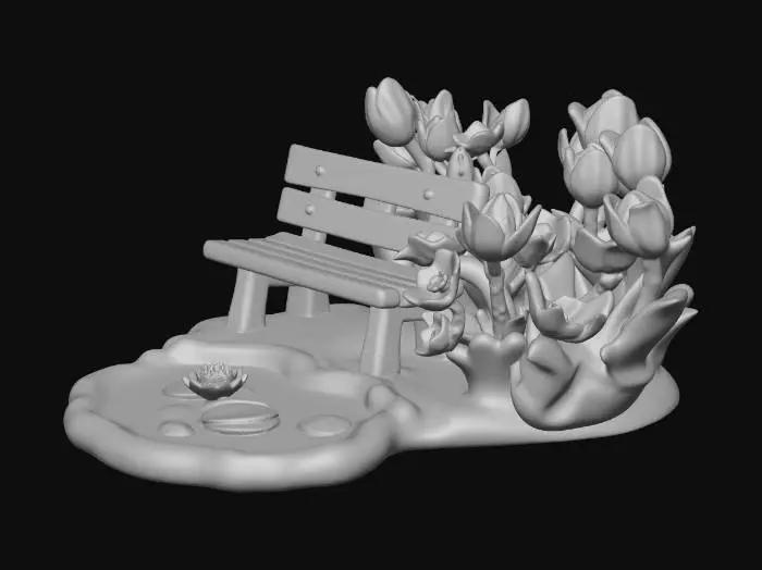 3D model for Ceramic Garden Bench by a Lily Pond