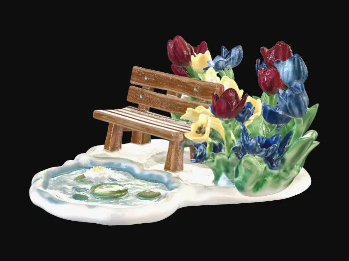 3D model for Ceramic Garden Bench by a Lily Pond