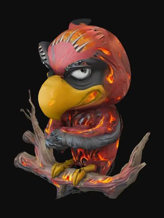 3D model for Grumpy Bird on Branch, #SketchTo3D#