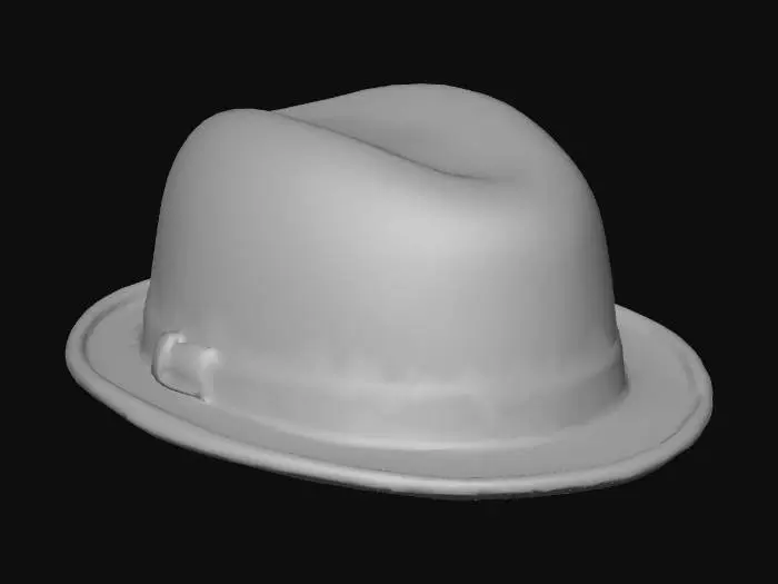 3D model for A 3D model of a classic late 19th century / early 20th century English bowler hat (derby hat). 
Smooth, round crown, stiff short brim slightly curled upwards. 
Matte surface, plain dark material. 
No textures, no shadows, no reflections. 
Neutral flat shading, clean geometry only. 
Centered, isolated object on transparent background.