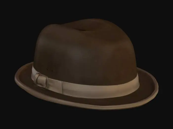 3D model for A 3D model of a classic late 19th century / early 20th century English bowler hat (derby hat). 
Smooth, round crown, stiff short brim slightly curled upwards. 
Matte surface, plain dark material. 
No textures, no shadows, no reflections. 
Neutral flat shading, clean geometry only. 
Centered, isolated object on transparent background.