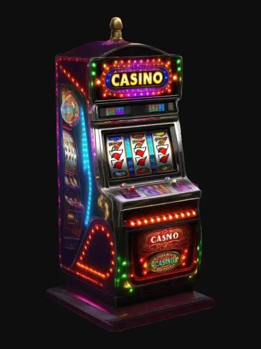3D model for a realistic casino slot machine, colorful mood, vibrant leds lights, reflective surfaces, glass, modern design
