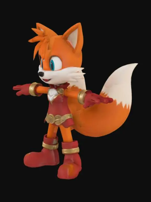 3D model for Tails the fox Female Scarlet Warrior T pose