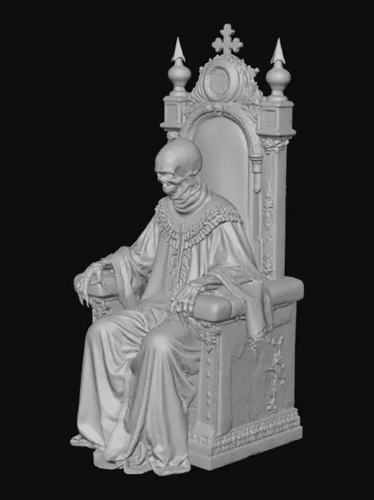 3D model for “Gothic dark horror throne forged from bones and rusted metal, dripping candles on its sides, red sigils carved into its arms, surrounded by fog and flickering light in a decayed cathedral — cinematic volumetric lighting, ultra-realistic textures, eerie ambient atmosphere — #Halloween2025# #darkhorror #gothic #fantasy #spooky”