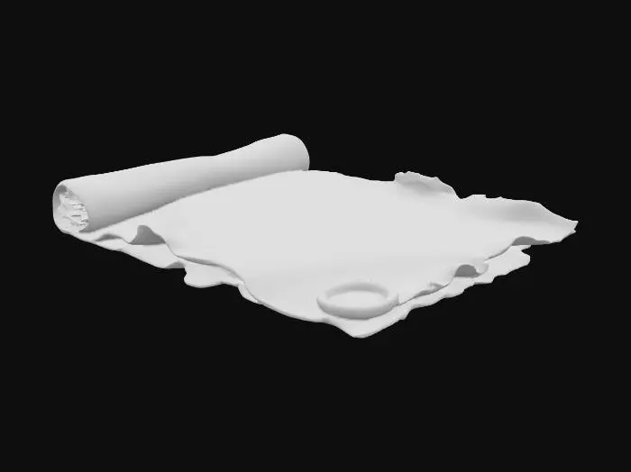 3D model for “A yellowed parchment letter sealed with dark red wax, vintage texture, 3D render, realistic”