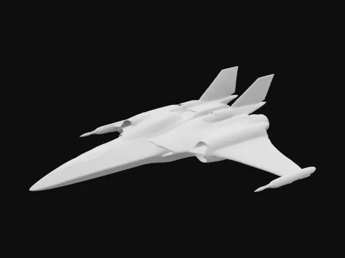 3D model for a small fighter space fighter ship with long wings .
