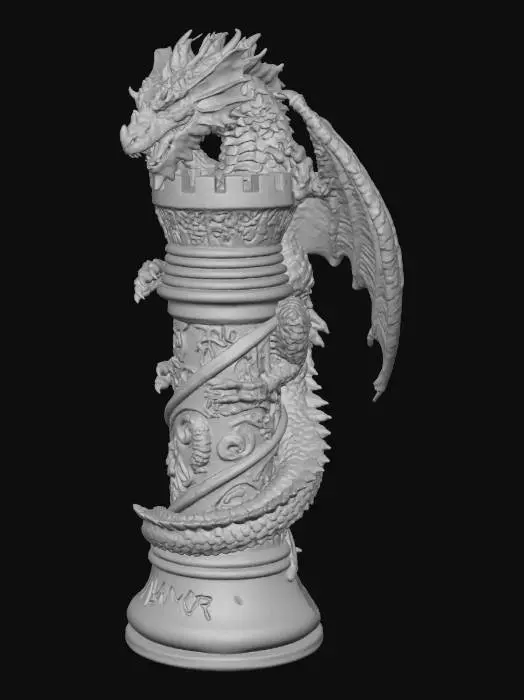 3D model for Ein Turm als Schachfigur umschlingelt von einem Drachen