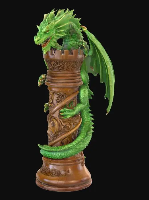 3D model for Ein Turm als Schachfigur umschlingelt von einem Drachen