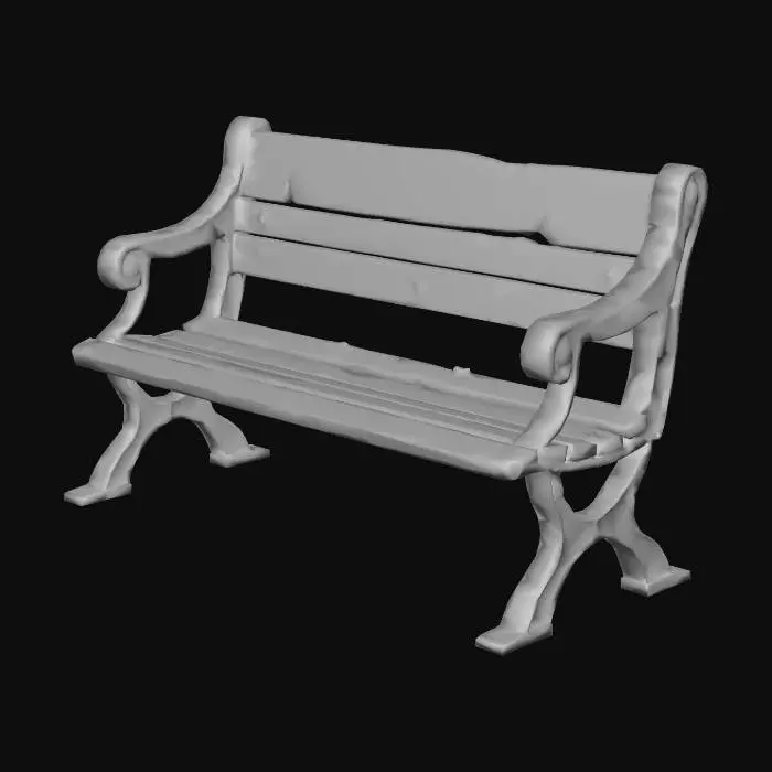 3D model for an old, slightly withered and decayed wooden park bench 
