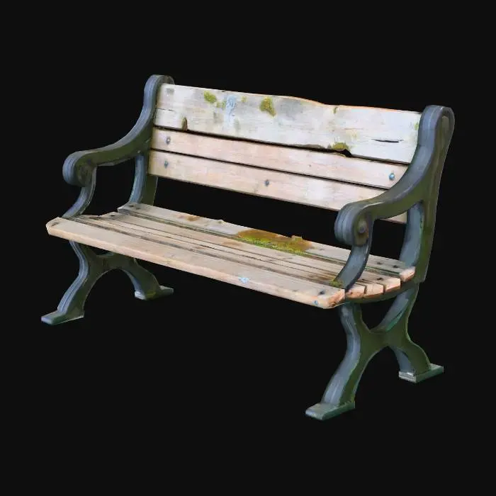 3D model for an old, slightly withered and decayed wooden park bench 