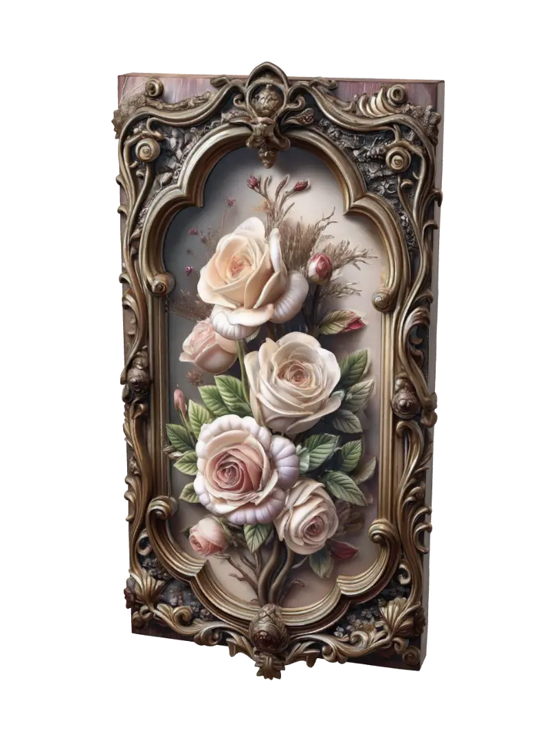 โมเดล 3D ของ Gilded Roses in a Baroque Frame - Decorative สร้างโดย AI
