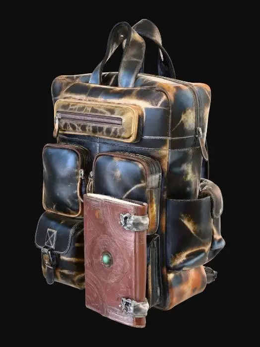 3D model for Distressed Leather Backpack with Front Pouches