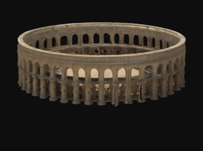 3D model for 3D zemini kum olan ve etrafında izleyicilerin izleyebileceği platform bulunan kolezyum tarzı dövüş arenası