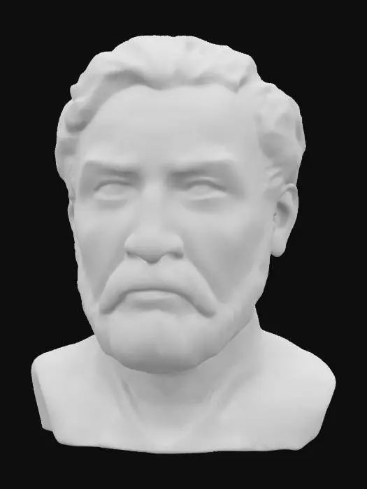 3D model for Fantasy, Highly Detailed, Ultra Realistic, Wooden Carved bust statue of James Cameron.
