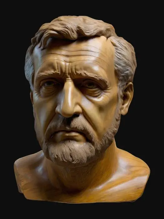 3D model for Fantasy, Highly Detailed, Ultra Realistic, Wooden Carved bust statue of James Cameron.