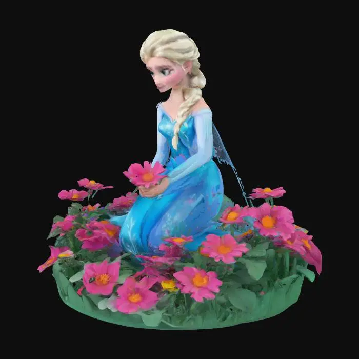 3D model for Elsa from Frozen, Disney style, picking flowers