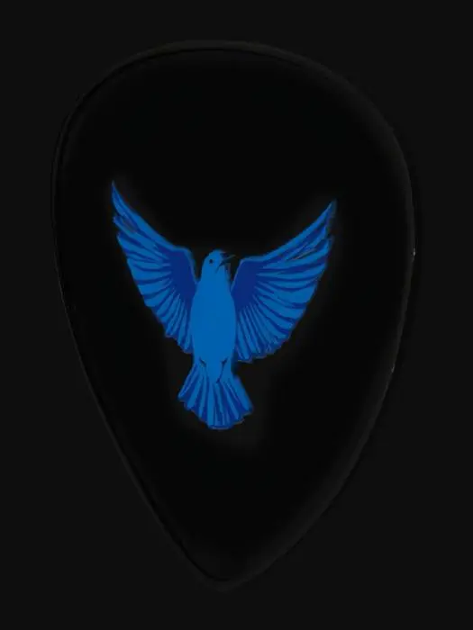 3D model for CFC  guitar Pick A black circle va a blue bird looks like a dove over the circle 