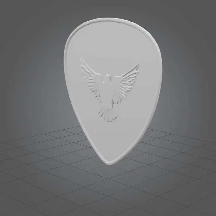 3D model for CFC  guitar Pick A black circle va a blue bird looks like a dove over the circle 