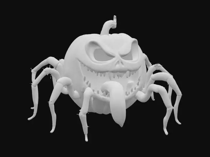 3D model for Scary gothic halloween pumpkin with 8 hairy spider legs and a long twisted tongue. Hugh scary grin