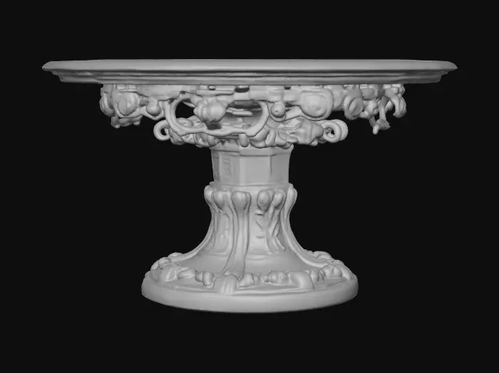 3D model for Very Ornate, round , Pedestal, small indentation in the center of the top surface. flowers with vines, early French Rocco influences, full colors, Vintage gold #Thanksgiving#