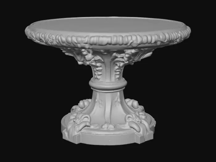 3D model for Very Ornate, round , Pedestal, small indentation in the center of the top surface. flowers with vines, early French Rocco influences, full colors, Vintage gold #Thanksgiving#