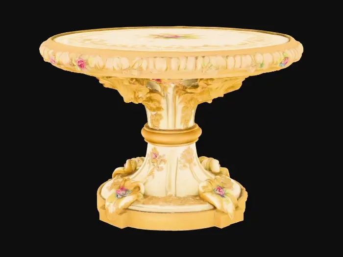 3D model for Very Ornate, round , Pedestal, small indentation in the center of the top surface. flowers with vines, early French Rocco influences, full colors, Vintage gold #Thanksgiving#