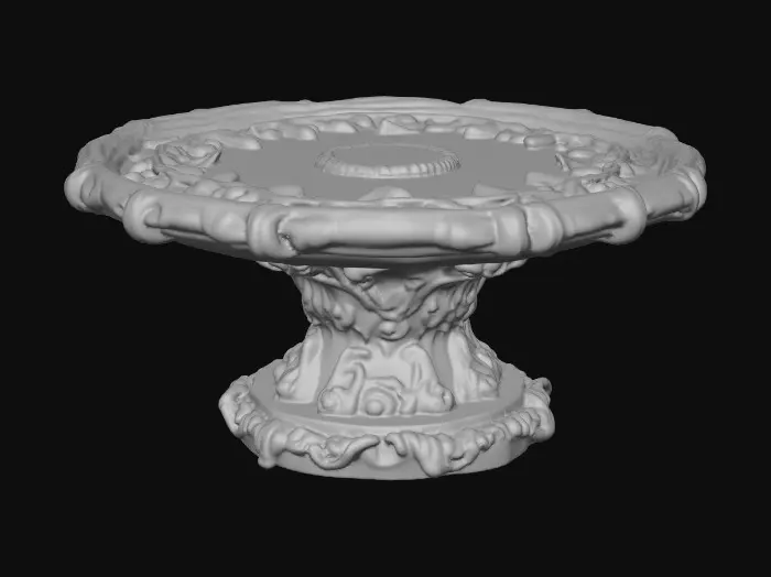 3D model for Very Ornate, round , Pedestal, small indentation in the center of the top surface. flowers with vines, early French Rocco influences, full colors, Vintage gold #Thanksgiving#