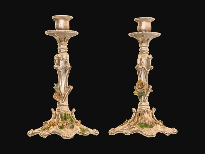 3D model for Short European stlyed candlestick bases , very ornate and vintage leaves, flowers, vines .[without candle]   #Thanksgiving#