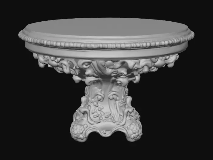3D model for Very Ornate, round , Pedestal, small indentation in the center of the top surface. flowers with vines, early French Rocco influences, full colors, Vintage gold #Thanksgiving#
