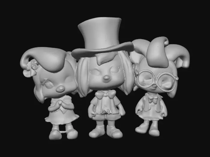 3D model for A trio of talking chibi flowers (pansies) alice in wonderland stylized cartoonish talking flowers in full color