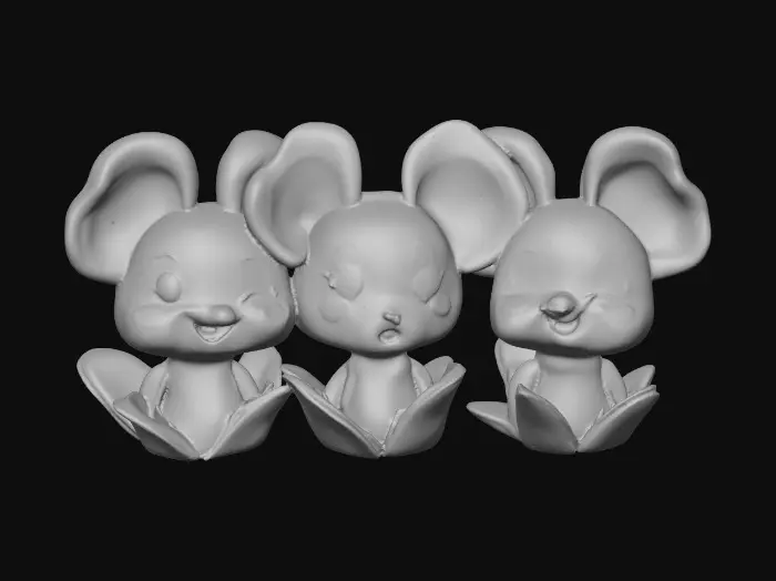 3D model for A trio of talking chibi flowers (pansies) alice in wonderland stylized cartoonish talking flowers in full color