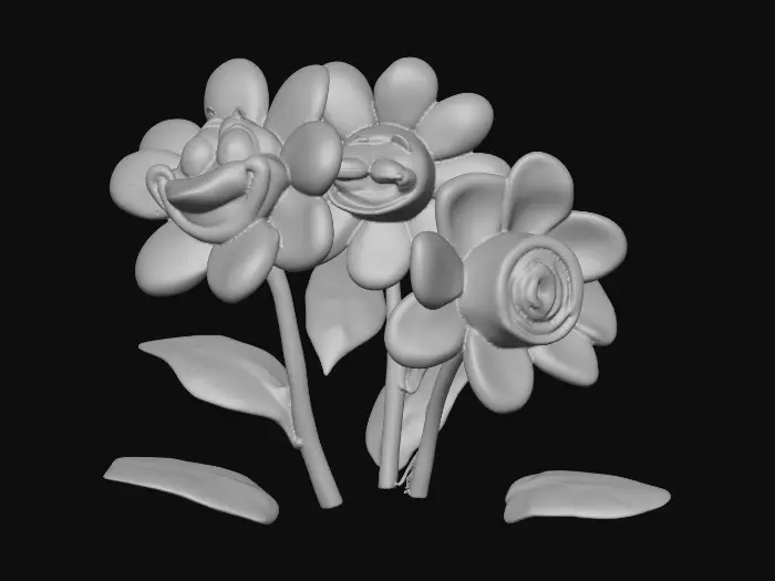 3D model for A trio of talking flowers alice in wonderland stylized cartoonish talking flowers in full color