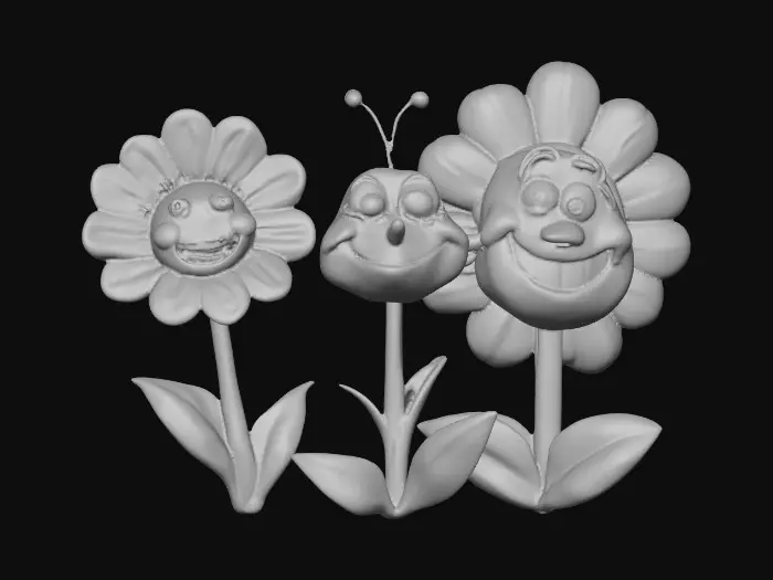 3D model for A trio of talking flowers alice in wonderland stylized cartoonish talking flowers in full color