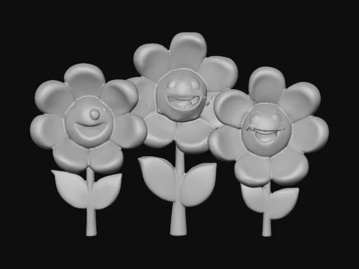 3D model for A trio of talking flowers alice in wonderland stylized cartoonish talking flowers in full color