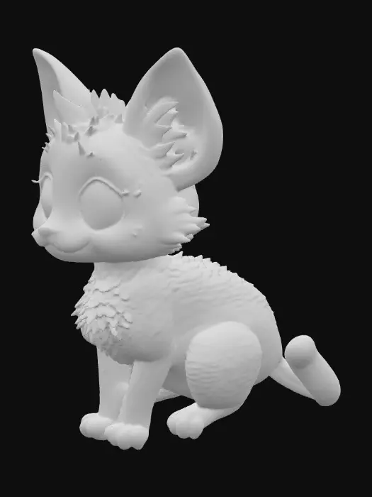 3D model for Create a stylized kitten with large, expressive eyes, surrounded by florals . The kitten is white with hints of lime green and mauve, adorned with flowers and jewels on its head and chest. Background is pure white 
