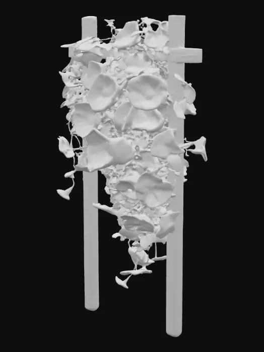 3D model for Thick vine of leafy morning glories flowers
