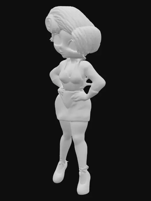 3D model for Full figured sassy pinup model. Perfect facial features. Long legs wearing high heeled shoes. Large eyes and full lips. Updo hair style. 